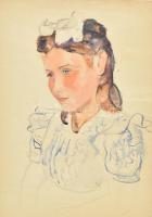 Ducsay Béla (1893-1967): Lány portré. Akvarell, ceruza, papír, jelzés nélkül, hátoldalán hagyatéki bélyegzővel, 43,5x30,5 cm