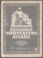 cca 1932 Barthos-Kurucz: Egyetemes Történelmi Atlasz. Bp., M. Kir. Állami Térképészet, 40 p. Papírkötésben, kopott, szakadt borítóval.