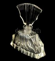 Csiszolt parfümös üveg, dugón kis csorbával, karcolás és kopásnyomokkal, 13 cm