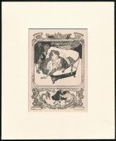 Franz von Bayros (1866-1924): Pamlagon, erotikus ex libris, klisé, papír, jelzés nélkül, paszpartuban, 13×9 cm