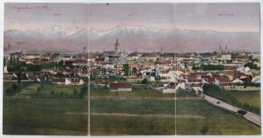1917 Nagyszeben, Hermannstadt, Sibiu; 3 részes kihajtható panorámalap / 3-tiled folding panormacard (hajtásnál szakadt / bent til broken)