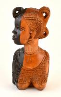 Afrikai faragott női félakt büszt, festett, m: 24,5 cm