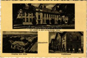 1941 Bácsalmás, Állami polgári és felső mezőgazdasági iskola, Templom utca, vasútállomás. Kovács József kiadása