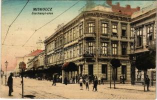 Miskolc, Széchenyi utca, Kepes nagy szálloda és kávéház, Fonciere biztosító, villamos megállóhely