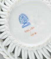 Herendi virágmintás fonott kosaras tálka, hibátlan, jelzett, d: 9,5 cm