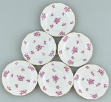 Herendi virág mintás csemegés készlet. Kézzel festett, jelzett, hibátlan. 6+1 db, d: 12 és 27 cm