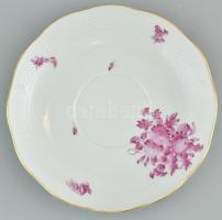 Herendi purpur virágmintás porcelán teás csésze + alj, kézzel festett, jelzett, kis kopásnyomokkal. ...