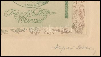 Alfred Soder (1880-1957): Erotikus ex libris Reich Péter Cornel Színes rézkarc, papír, jelzett 11,5×...