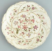 Zsolnay virág mintás tányér. Kézzel festett, jelzett, (Kocsis Gizella) hibátlan 30 cm