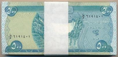 Irak 2004. 500D (100x) kötegelővel, sorszámkövető T:I,I- 
Iraq 2004. 500 Dinars (100x) with wrapper...