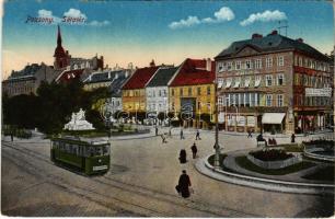 1917 Pozsony, Pressburg, Bratislava; Sétatér, villamos, üzletek / square, tram, shops
