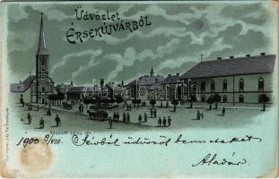 1900 Érsekújvár, Nové Zámky; Kossuth Lajos tér. Conlegner J. és fia 1115. / square. Art Nouveau, litho (EK)