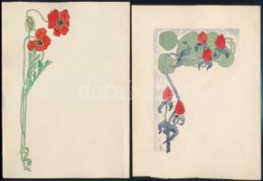 KAE jelzéssel 4 db szecessziós levélpapír terv Akvarell, papír. cca 1900 Nagybánya. 19x15 cm