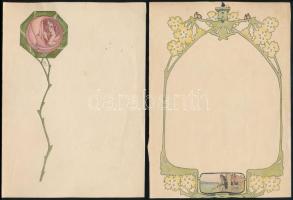 KAE jelzéssel 4 db szecessziós levélpapír terv Akvarell, papír. cca 1900 Nagybánya. 19x15 cm