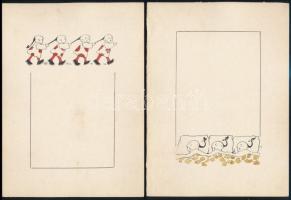 KAE jelzéssel: 3 db kínai mintás levélpapír terv. Akvarell, tus, papír. cca 1900-1910 Nagybánya. 19x15 cm