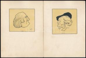 KAE jelzéssel: Liszt, Wagner, 2 db. Akvarell, tus, papír. cca 1900 Nagybánya. 8x9 cm