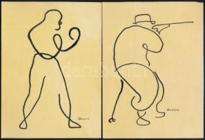 Jelzés nélkül, 4 db rajz: Teniszező, golfozó, bokszoló, vadász. Tus, papír. 19x14 cm