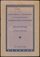 1912 A Borsod-Miskolczi Közművelődési és Múzeum-Egyesület közművelődési osztályának jelentése az 1911/1912. idényről. Miskolc, 1912, Klein és Ludvig, 44 p. Kiadói papírkötés, volt könyvtári példány, a gerincen kis szakadással.