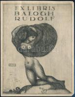 Gara Arnold (1882-1929): Erotikus ex libris Balogh Rudolf. Rézkarc, papír, jelzett, 12×10 cm