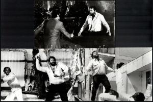 cca 1973 Bud Spencer (1929-2016) olasz filmszínész a ,,Piedone, a zsaru című filmben, 5 db produkciós filmfotó Pánczél György (1920-?) filmtörténész hagyatékából (film- és színházifotó-gyűjteményéből), 15x21 cm és 15,2x24 cm között