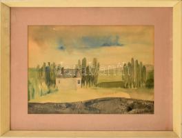 Lieber Éva (1932-2005): Tanya. Akvarell, papír, jelzett, üvegezett fa keretben, 31,5×47 cm