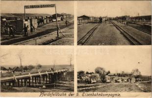 1917 Pferdefeldbahn der 9. Eisenbahnkompagnie. Feldbahn-Bahnhof / WWI Austro-Hungarian K.u.K. military, horse-drawn field railway + K.u.K. Eisenbahnkompagnie Nr. 9. (kicsit ázott sarok / slightly wet corner)