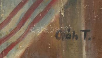 Oláh T. jelzéssel, feltehetően a XX. közepén/második felében működött magyar festő műve: Retro csend...