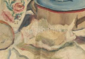 Oláh T. jelzéssel, feltehetően a XX. közepén/második felében működött magyar festő műve: Retro csend...