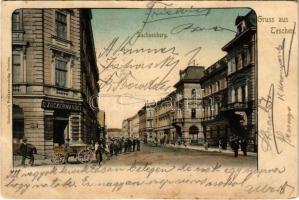 Cieszyn, Teschen; Sachsenberg / street view, shop of C. Zuckermandel. Hutterers Postkartenverlag (fl)