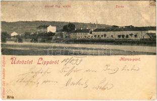 1899 Lippa, Lipova; József főherceg szálloda, zárda, Maros-part. Willner Leó kiadása / hotel, nunnery, Mures riverbank (EB)