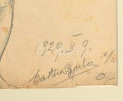 Bartha (?) Gyula jelzéssel: Álló női akt, 1929. Ceruza, papír. Paszpartuban. Kissé foltos. 29,5x16 c...