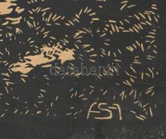 Ismeretlen monogrammal: Kerti pihenő. Nyomat, papír. Sérült. Papírra kasírozva. 48,5x32,5 cm