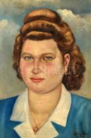 Győri Elek (1905-1957): Hölgy portréja, 1948. Olaj, karton, jelzett. Kissé sérült. 51×34 cm