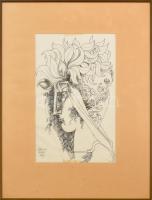 Szász Endre (1926-2003): Női fej 1983. Tus, zsírpapír. Jelzett: Ákinak Bandi 1983 Üvegezett keretben...