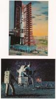 4 db MODERN 3D dimenziós űrhajós motívum képeslap / 4 modern 3D dimensional astronautics, astronauts and spaceshuttle motive postcards