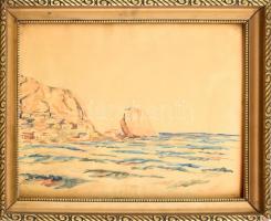 A de Timon jelzéssel: Tengerpart. Akvarell, papír. Dekoratív, üvegezett, sérült fa keretben, 26×33,5 cm