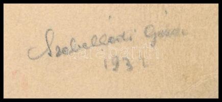 Szebellédi Géza (?-?): Csokros lány, 1932. Akvarell, papír, jelzett, 22x15 cm