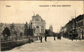 Vác, Constantin tér, Felsővárosi plébánia, Emke kávéház (gyűrődések / creases)