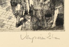 Veszprémi Endre (1925- ): Lovas munkásőrök zászlóavatásra vonulnak. Rézkarc, papír, 24x29 cm