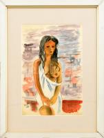 B. Hajdú László (1926-1988): Hajadon. Akvarell, papír, jelzett. Hátoldalán Inter Galéria címkéjén feliratozott. Üvegezett fa keretben, 28,5×19,5 cm