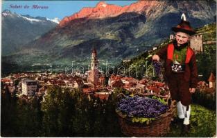Merano, Meran (Südtirol); Montage with child and grapes, South Tyrolean folklore (EK)