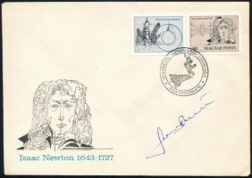 Farkas Bertalan magyar űrhajós aláírása Isaac Newton alkalmi borítékon / autograph signature of Hungarian astronaut