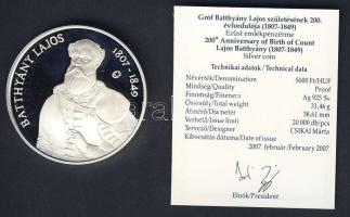 2007. 5000Ft Ag "Batthyány Lajos" T:PP Díszdobozban, tanúsítvánnyal!