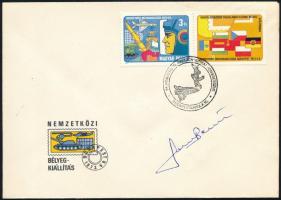 Farkas Bertalan magyar űrhajós aláírása Bélyegkiállítás alkalmi borítékon / autograph signature of Hungarian astronaut