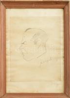 Olvashatatlan jelzéssel: Portré karikatúra. Ceruza, papír. Üvegezett fa keretben, 21,5×17 cm