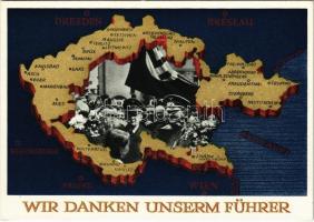 1939 Wir danken unserm Führer / NSDAP German Nazi Party propaganda, Adolf Hitler, Konrad Henlein, map of the Czech Republic, swastika. 6 Ga.