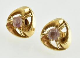 Arany (Au) 14K art deco fülbevalópár, rózsakvarccal, jelzett, d: 1,5 cm, bruttó: 2,7 g