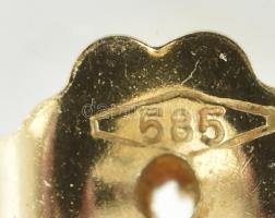 Arany (Au) 14K art deco fülbevalópár, rózsakvarccal, jelzett, d: 1,5 cm, bruttó: 2,7 g