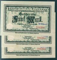 Német Birodalom/Császárság/Augsburg 1918.10.15. 5M (3x) egymásutáni sorszámmal, hivatalos érvénytelenítéssel T:I,I-