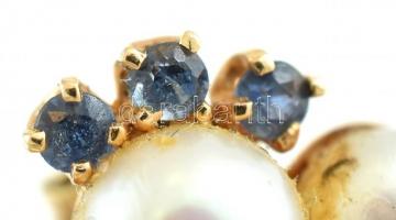 Arany (Au) 14K fülbevalópár, zafírral és gyönggyel, jelzett, h: 2 cm, bruttó: 5 g